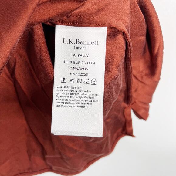 LK Bennett Silk Sally Sleeveless Blouse Tank Top US 4 Cinnamon Rust Orange - Picture 10 of 10